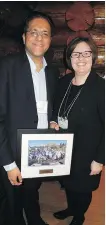  ??  ?? Pictured at the 2018 Generosity of Spirit Awards are TELUS’ Navin Arora and Christi Cruz. TELUS was the recipient of the Corporate Philanthro­pic Award.