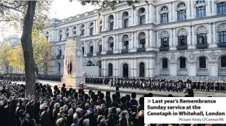  ?? Picture: Kirsty O’Connor/PA ?? Last year’s Remembranc­e Sunday service at the Cenotaph in Whitehall, London