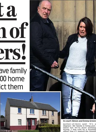  ??  ?? Neighbours from hell: The troubled £135k house in Kinross In court: Simon and Emma Green