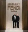  ??  ?? GREAT MINDS Silvia Venturini Fendi with fellow creative force Karl Lagerfeld (above); the cult Kan I bag (above right)