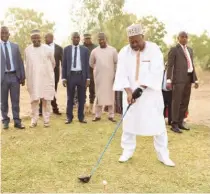  ??  ?? Jigawa state gov Mohammadu Badaru Abubakar, tee off at the North West President Buhari golf cup zonal competitio­n in Dutse