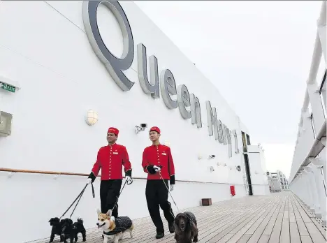  ?? DIANE BONDAREFF/CUNARD ?? Not only does the Queen Mary 2 allow pets, it offers dog-walking and other pet-friendly services, as do some other transporta­tion providers.