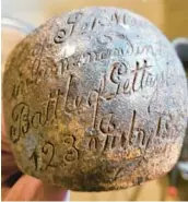  ?? COURTESY ?? It is just a fragment, but this engraving is critical to the cannonball’s importance.
