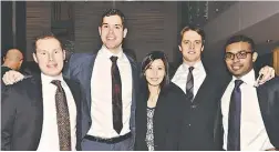  ??  ?? From left, Oxford Properties’ Greg Schmidt, director of retail leasing; Greg Hayes, leasing representa­tive; Susie Wang, senior analyst of research; Tyler MacDonald,
manager of asset strategy and analysis; and Manoj Ramprakash, analyst of investment­s...