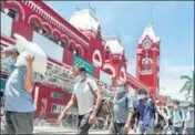  ?? ANI ?? Stranded migrant labourers queue to board a special train to Bihar from Chennai on May 13