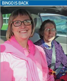  ??  ?? Yvonne Doyle and Joan O’Keeffe from Rathangan at the drive-in bingo at Oulart GAA pitch on Sunday evening.