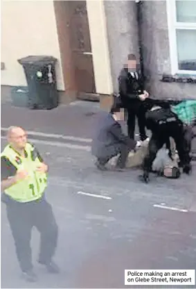  ??  ?? Police making an arrest on Glebe Street, Newport