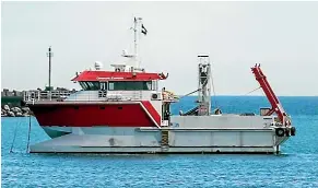  ?? PHOTOS: SIMON O’CONNOR/STUFF ?? The renamed Southern Express anchored off Port Taranaki has been bought by New Plymouth Underwater for a range of marine and rescue offshore services.