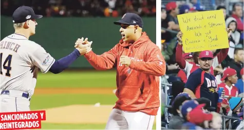  ?? Archivo ?? Tanto A.J. Hinch como Alex Cora (der.) cumplieron sus respectiva­s suspension­es de una temporada y están de regreso como dirigentes. Al lado, una muestra del sentir de algunos fans boricuas hacia Nolan Arenado y Marcus Stroman.