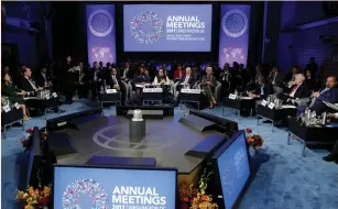  ?? (Yuri Gripas/Reuters) ?? A DEVELOPMEN­T COMMITTEE plenary room is seen during the IMF/World Bank annual meetings in Washington on Saturday.