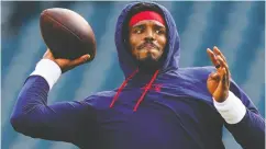  ?? MATT ROURKE / THE ASSOCIATED PRESS ?? Patriots QB Cam Newton has been put into the NFL’S re-entry protocols reserved for unvaccinat­ed players.