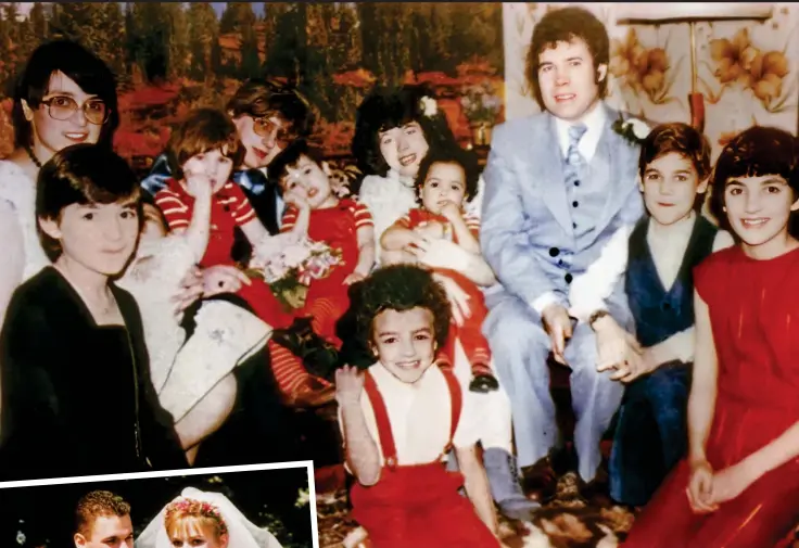  ?? ?? Chilling: Rose (top left) and Fred West pose at a wedding with members of their family