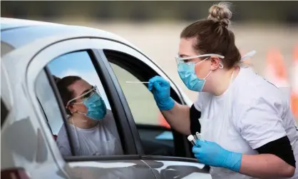  ??  ?? Coronaviru­s testing. The study followed more than 4,000 people who logged their health with an app after testing positive for Covid-19. Photograph: Murdo MacLeod/The Guardian