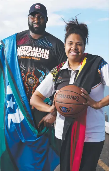  ?? Picture: BRENDAN RADKE ?? ROLE MODELS: Cairns basketball­ers Nate Jawai and Naomi Moke are part of the Internatio­nal Indigenous Basketball and Cultural Showcase, a curtain-raiser to the Boomers and USA match.