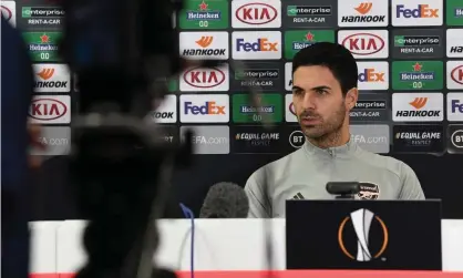  ??  ?? Mikel Arteta says he expects Arsenal fans to be ‘very supportive’, starting against Rapid Vienna. Photograph: David Price/Arsenal FC/Getty Images