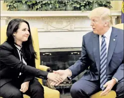  ??  ?? Safe at home: The prez with Aya Hijazi, an Egyptian-American woman detained in Egypt for nearly three years before Trump intervened.