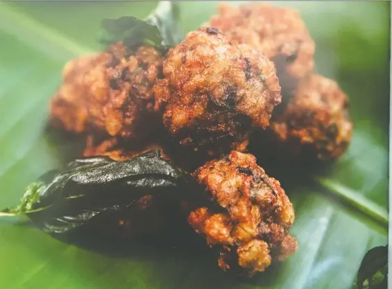  ??  ?? Take on the spice of prawn cakes, from chef Angus An’s new cookbook Maenam, with a B.C. Gewurtzram­iner, which is best served at 7 to 10 C.