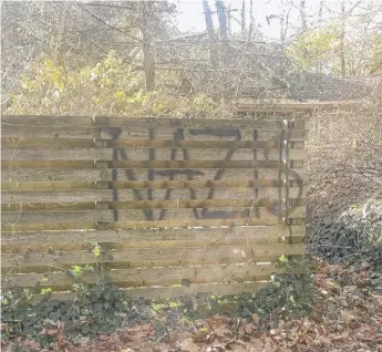  ?? PROVIDED ?? The word “Nazis” was spray-painted on a fence at property owned by former Chicago Mayor Rahm Emanuel in Michigan. Authoritie­s were notified, and the sign was removed.