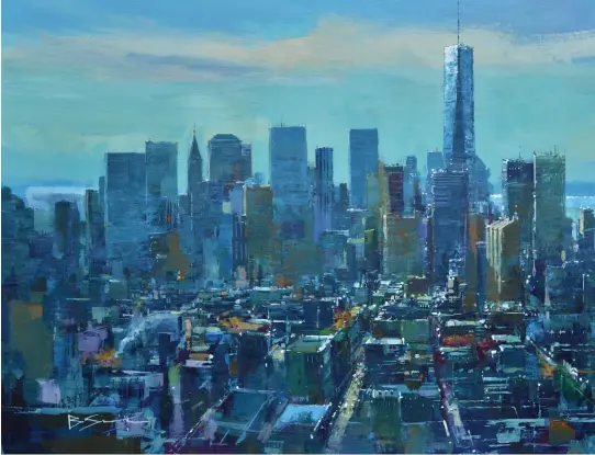  ??  ?? p Brendan Smith Manhattan Rooftops, acrylic, 131/23161/2in (34342cm)