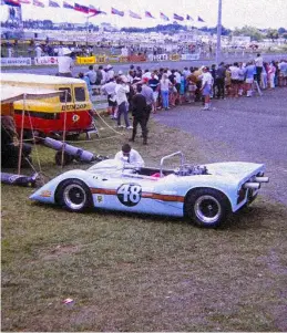  ??  ?? Grahame Harvey and the Elfin 400, Pukekohe, possibly the NZGP, January 1969 (Mike Feisst photo)