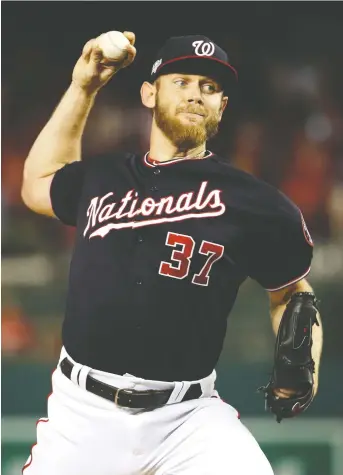  ?? PATRICK SMITH/GETTY IMAGES, FILES ?? Ace Stephen Strasburg signed a seven-year, Us$245-million deal with Washington in December, likely ensuring he’ll be with the Nationals for the rest of his major-league playing career.