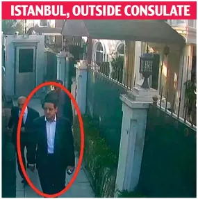  ??  ?? Day of the disappeara­nce: Bodyguard Maher Abdul Aziz Mutreb is captured on CCTV outside the Saudi consulate on October 2