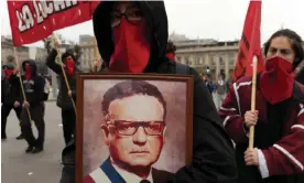  ?? Photograph: Matías Basualdo/Zuma/ Shuttersto­ck ?? An image of Salvador Allende, who was deposed in the 1973 coup. The dictatorsh­ip lasted for 17 years until democracy was returned in 1990.