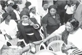  ??  ?? The First Lady Amai Auxillia Mnangagwa greets female war veterans and wives of war veterans in Bulawayo yesterday