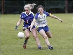  ??  ?? Wicklow’s Sarah Byrne puts pressure on Rebecca Balfe.