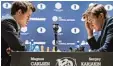  ?? Foto: dpa ?? Die Stars bei der WM in Doha: Magnus Carlsen und Sergey Karjakin.