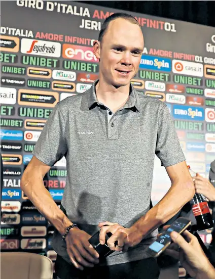  ??  ?? In demand: Chris Froome answers a barrage of questions in Jerusalem ahead of the Giro d’italia, which starts tomorrow