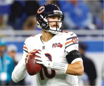  ?? PAUL SANCYA/AP ?? Bears quarterbac­k Mitch Trubisky put up a passer rating of 118.1 against the Lions on Thanksgivi­ng. He didn’t face much pressure in that game but can expect a chaotic pocket against the Cowboys.