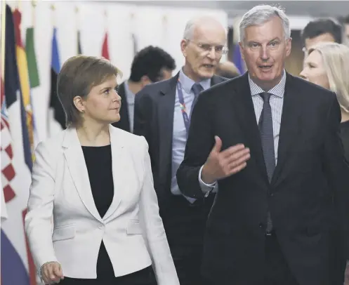  ?? PICTURE: EMMANUEL DUNAND/AFP/GETTY IMAGES ?? 0 Nicola Sturgeon had talks with the EU’S chief Brexit negotiator Michel Barnier in Brussels