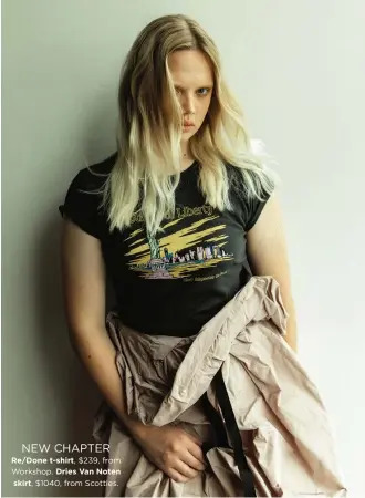  ??  ?? NEW CHAPTER
Re/Done t-shirt, $239, from
Workshop. Dries Van Noten
skirt, $1040, from Scotties.