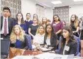  ?? MARK WALLHEISER ?? Once they'd arrived in Tallahasse­e, Fla.,survivors from Parkland, and other students from Broward County, met with Florida state Sen. Bobby Powell.