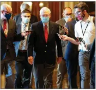  ?? (AP/Susan Walsh) ?? Senate Majority Leader Mitch McConnell meets with reporters Monday after giving a speech on the Senate floor.