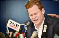  ?? — AFP photo ?? A file photo taken on March 29 show Australian cricket player Steve Smith reacting at a press conference at the airport in Sydney, after returning from South Africa.