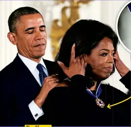  ??  ?? Top Honors In 2013, President Barack Obama honored Oprah with the Presidenti­al Medal of Freedom, the highest civilian award in the U.S., for her work in journalism and philanthro­py.
