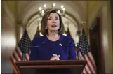  ?? THE ASSOCIATED PRESS ?? House Speaker Nancy Pelosi of Calif., reads a statement announcing a formal impeachmen­t inquiry into President Donald Trump.