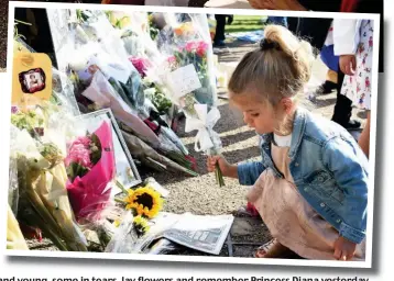  ??  ?? Keeping the memory alive: Visitors old and young, some in tears, lay flowers and remember Princess Diana yesterday