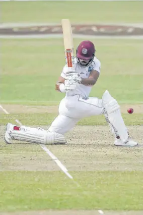  ??  ?? West Indies batsman John Campbell plays a shot during the first day of the second Test match against Bangladesh.