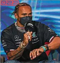  ?? (AFP) ?? Mercedes’ British driver Lewis Hamilton during the press conference at the Miami Internatio­nal Autodrome for the Miami Formula One Grand Prix, in Miami Gardens, Florida, on Saturday.