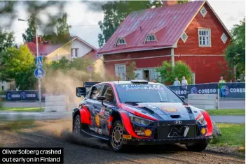  ?? Photos: mcklein-imagedatab­ase, Hyundai ?? Oliver Solberg crashed out early on in Finland