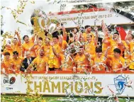  ?? Photo: AFP ?? Players of Spears Funabashi Tokyo Bay celebrate their victory against Saitama Wild Knights at the National Stadium in Tokyo.