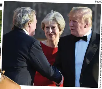  ??  ?? Trees champion: The Duke of Marlboroug­h with wife Edla and, above, with Donald Trump and then PM Theresa May last year at Blenheim, far left