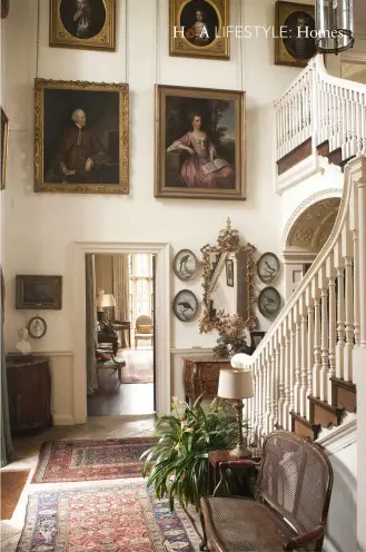  ??  ?? ABOVE The Staircase Hall was designed and built in the 18th century. The portraits are of the 4th Earl and his companion, Martha Ray FACING PAGE The family’s naval history is celebrated in the paintings in the oak- panelled Dining Room. The mahogany...