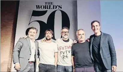  ?? 50BEST / ACN ?? Joan Roca, René Redzepi, Massimo Bottura, Ferran Adrià y Daniel Humm, en la antigua fábrica Damm