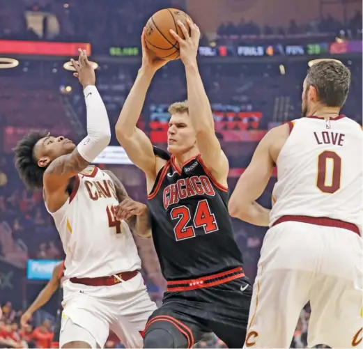  ?? TONY DEJAK/AP ?? Bulls big man Lauri Markkanen scored 16 points but shot only 4-for-12 from the field Wednesday night against the Cleveland Cavaliers.