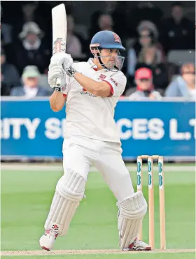  ??  ?? Lusty blow: Alastair Cook was making his 100th first-class appearance for Essex