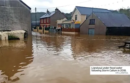  ?? CPD LLANDYSUL ?? Llandysul under flood water following Storm Callum in 2018.